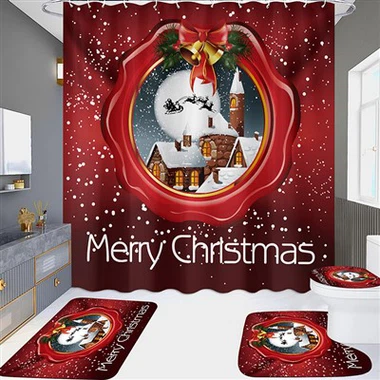 Duschvorhang Vierteiliger wasserdichter perforationsfreier Badezimmer-Hotel-Trennvorhang WeihnachtsvielfaltDuschvorhang vierteiliger wasserdichter perforationsfreier Badezimmer-Hotel-Trennvorhang Weihnachtsvielfalt