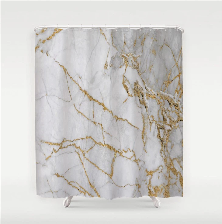 Hot High-definition Digital Printing Waterproof Bathroom Polyester Shower Curtain Marble Partition Curtain