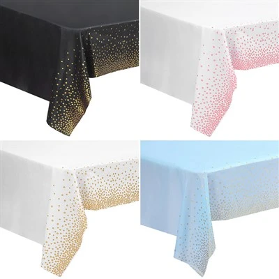 Einweg-Tischdecke mit goldenen Punkten, Roségold, gepunktet, Peva-Tischdecke, Party-Tischdecke aus Kunststoff, 137 x 274 cm