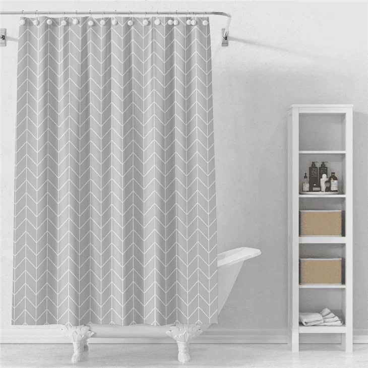 Geometric Simple PEVA Shower Curtain Water Repellent Reusable Bath Curtain