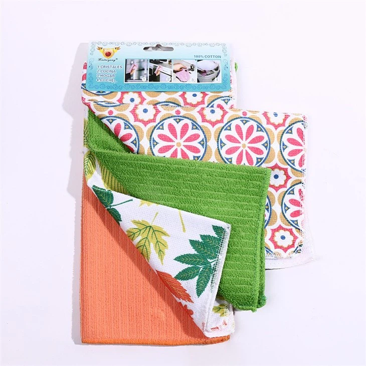 Plain Color & Printed Color Cleaning Towel Set Multi-function Highly Absorbent